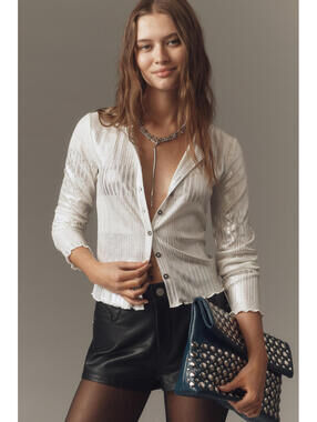 Pilcro Anthropologie The Andie Shimmer Ribbed Lightweight Cardigan Size XL